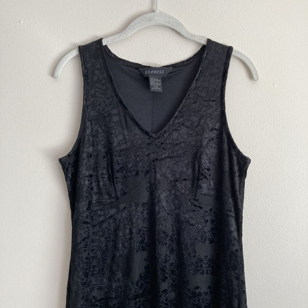 Express Vintage Y2K Crushed Velvet Dress Black Size 7/8 Whimsigoth Goth 90s - Picture 5 of 12